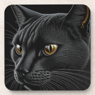 Dessous-de-verre Chat noir d'IA avec des yeux jaunes