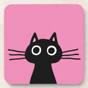 Dessous-de-verre Chat noir mignon de Kitty - rose indien animale