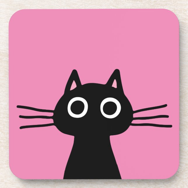 Dessous-de-verre Chat noir mignon de Kitty - rose indien animale (Devant)