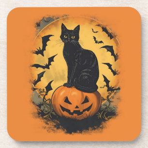 Dessous-de-verre Chat noir sur citrouille d'Halloween