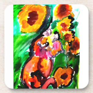 Dessous-de-verre Chat orange et tournesols