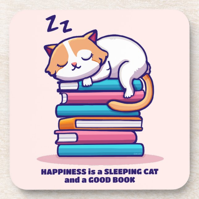 Dessous-de-verre Chat sur une pile de livres Cute Personnalisé Litt (Devant)