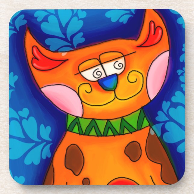 Dessous-de-verre Chat Tabby Orange Souriant (Devant)