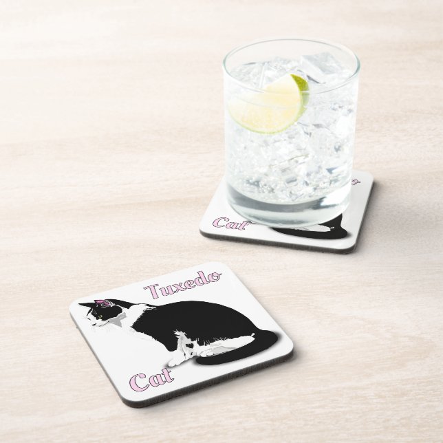 Dessous-de-verre Chat Tuxedo noir et blanc Personnalisé (Côté Droit)