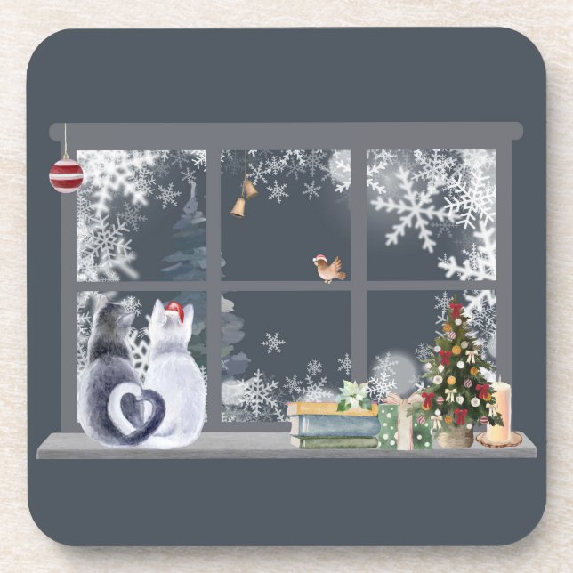 Dessous-de-verre Chats à la fenêtre de Noël (Devant)
