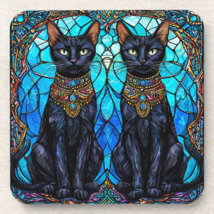 Dessous-de-verre Chats noirs dans un design de vitrail artistique