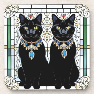 Dessous-de-verre Chats noirs élégants avec bijoux