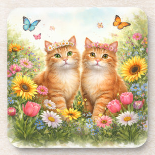 Dessous-de-verre Chats orange tabby jumeaux adorables avec couronne