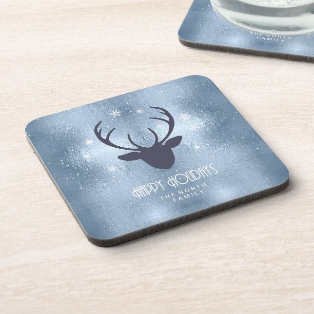 Dessous-de-verre Chauffeurs de cerfs Silhouette & Snowflakes Blue I (Côté gauche)