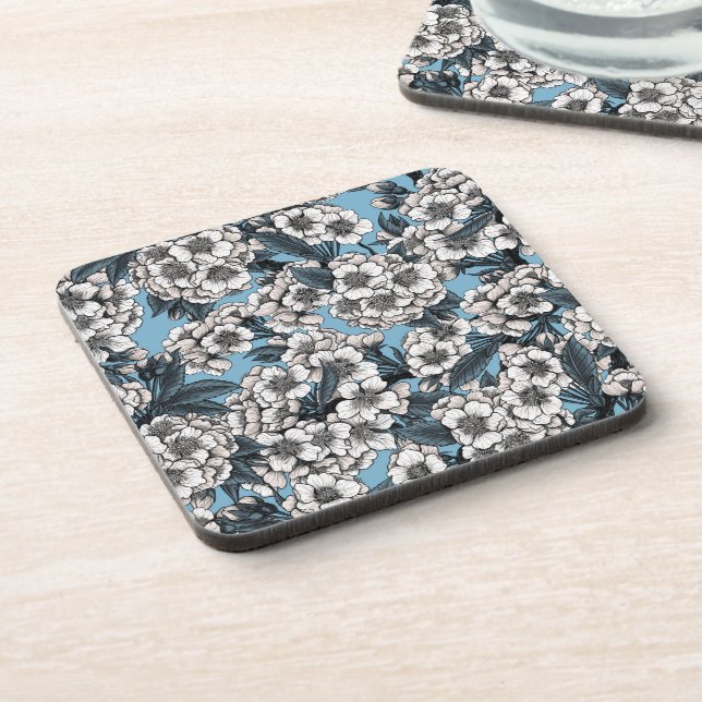 Dessous-de-verre Cherry blossom in white and blue (Côté gauche)