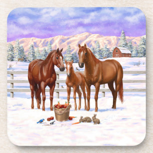 Dessous-de-verre Chestnut Sorrel Quarter Chevaux En Neige