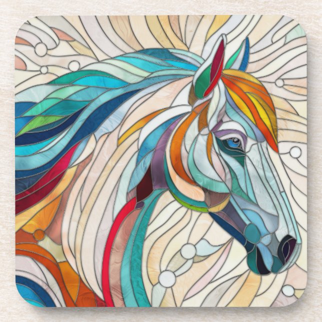 Dessous-de-verre Cheval - Art numérique en mosaïque de verre (Devant)