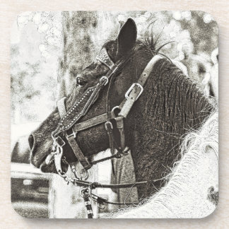 Dessous-de-verre Cheval d'art graphique original stylisé noir & bla