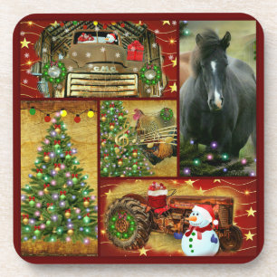 Dessous-de-verre Cheval de Noël Camion de neige tracteur