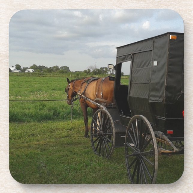 Dessous-de-verre Cheval et boguet amish au coucher du soleil (Devant)