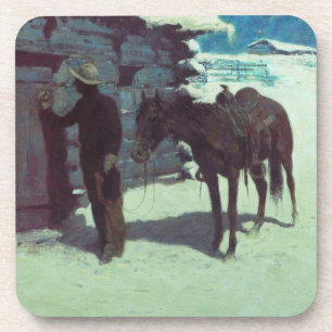 Dessous-de-verre Cheval et Cowboy neige hivernale