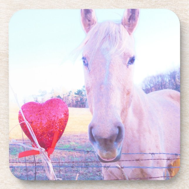 Dessous-de-verre Cheval jaune et Coeur rouge (Devant)