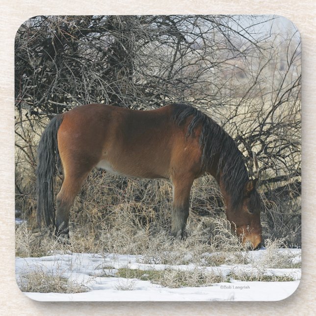 Dessous-de-verre Cheval sauvage de mustang dans la neige 1 (Devant)