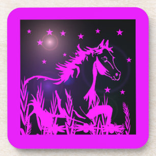 Dessous-de-verre cheval sauvage graphique, rose