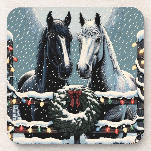 Dessous-de-verre Chevaux de fête | Joyeux Noël (Devant)