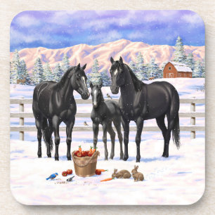 Dessous-de-verre Chevaux Du Quartier Noir En Neige