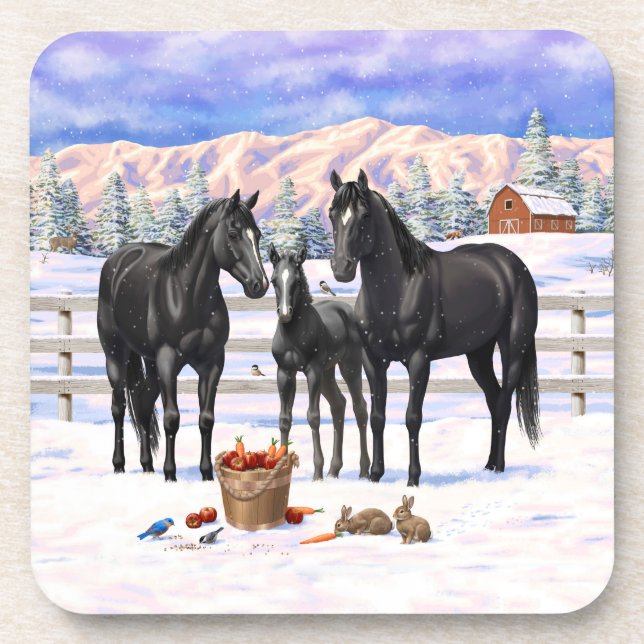 Dessous-de-verre Chevaux Du Quartier Noir En Neige (Devant)