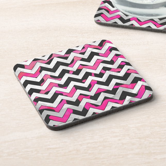 Dessous-de-verre Chevron Cow Hot rose et noir (Côté gauche)