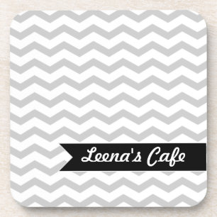 Dessous-de-verre Chevron gris avec l'étiquette personnalisé par