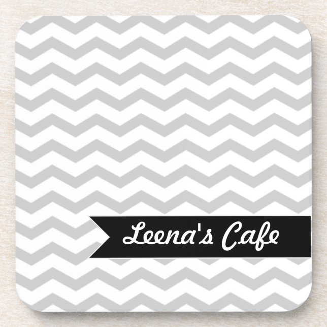 Dessous-de-verre Chevron gris avec l'étiquette personnalisé par (Devant)