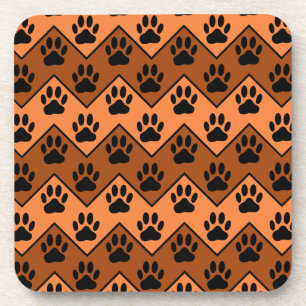 Dessous-de-verre Chevron Orange Brown Avec Motif Paw Chien