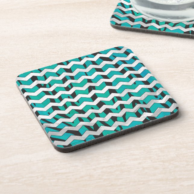 Dessous-de-verre Chevron Tiger noir et Turquoise (Côté gauche)