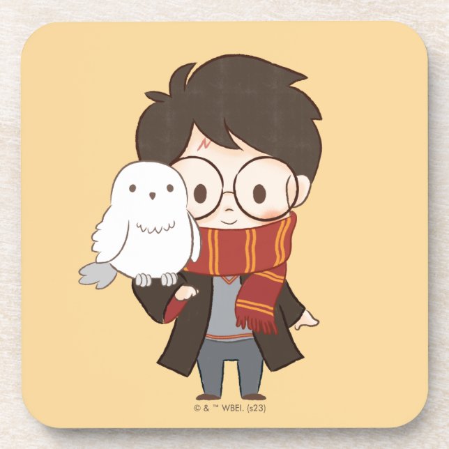 Dessous-de-verre Chibi HARRY POTTER™ & Hedwig (Devant)