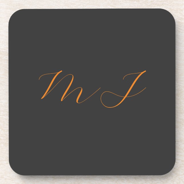 Dessous-de-verre Chic calligraphie gris orange monogramme nom initi (Devant)