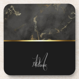 Dessous-de-verre Chic moderne en marbre noir monogramme or