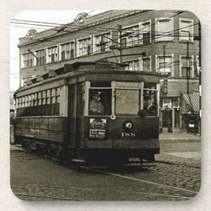 DESSOUS-DE-VERRE CHICAGO 63E ET OCCIDENTALE 1952 TROLLEY ART SEPIA