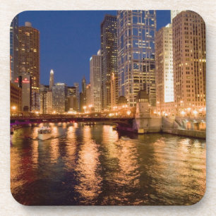 Dessous-de-verre Chicago, Illinois, Skyline et rivière Chicago à 2
