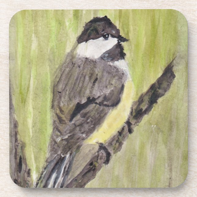 Dessous-de-verre Chickadee Bird - peinture acrylique. (Devant)