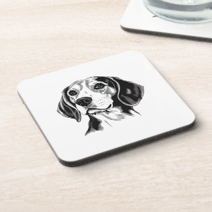 Dessous-de-verre Chien beagle noir et blanc en silhouette