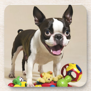 Dessous-de-verre Chien de Boston Terrier jouant avec des jouets