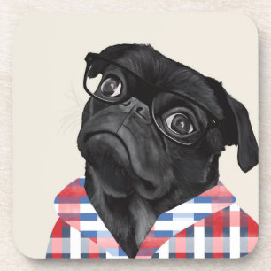 Dessous-de-verre Chien De Carlin Noir Avec Lunettes Et Chemise
