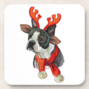 Dessous-de-verre Chien de Noël Boston terrier Jeter l'oreiller