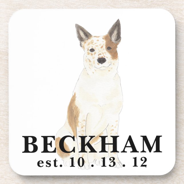 Dessous-de-verre Chien de poche Heeler rouge et blanc personnalisé (Devant)