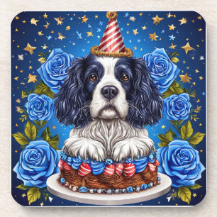 Dessous-de-verre Chien Espagnol Célébrant Anniversaire Avec Casquet