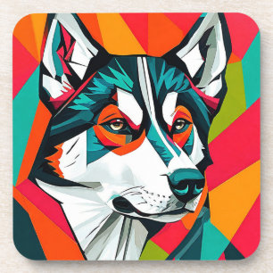 Dessous-de-verre Chien Husky coloré