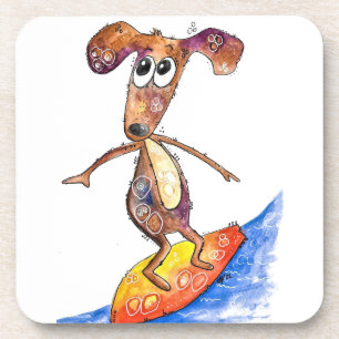 Dessous-de-verre Chien mignon Whimsical sur Surboard