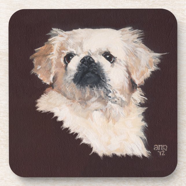 Dessous-de-verre Chien pekingese blanc (Devant)