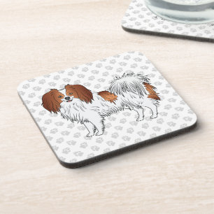 Dessous-de-verre Chien Phalène Rouge Blanc Sur Motif De Pattes De C