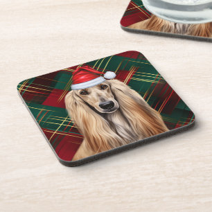 Dessous-de-verre Chien Taffetas De Noël Afghan Hound Rouge Fête