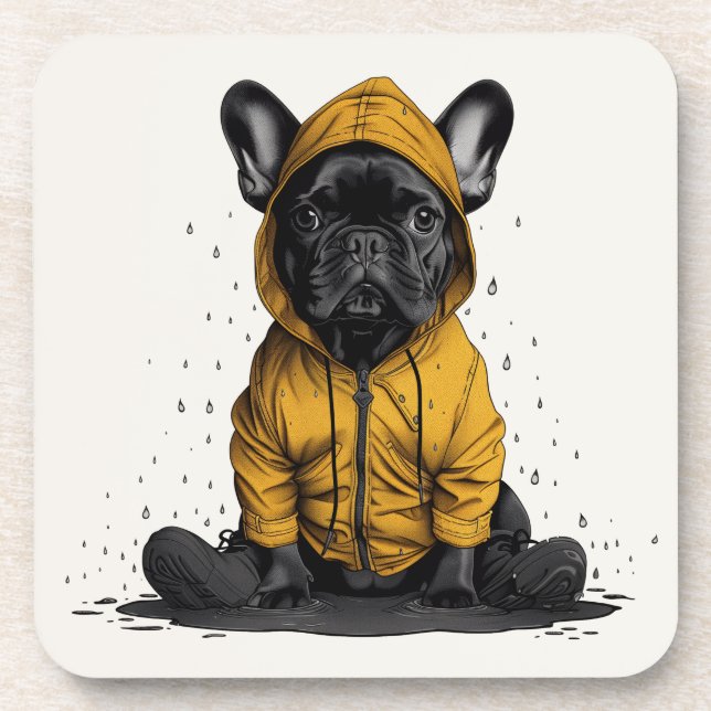 Dessous-de-verre Chien-taureau français mignon portant Raincoat (Devant)