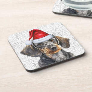 Dessous-de-verre Chien teckel à poil dur avec un chapeau de Père No